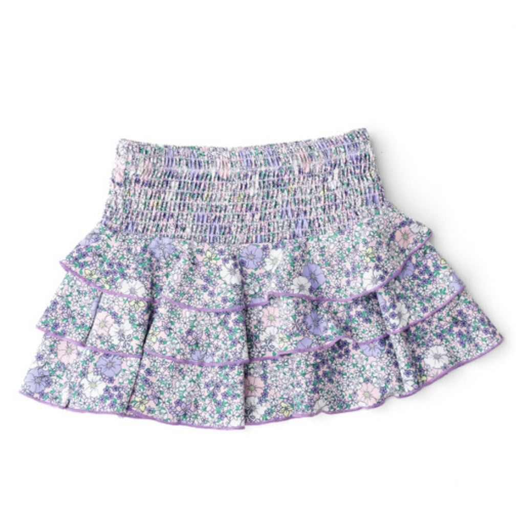 Flower Power Purple Fringe Back Swimsuit & Skirt Set