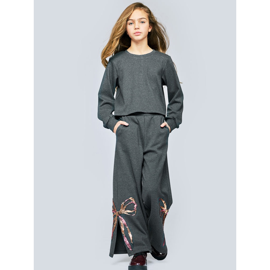 Sequins Bow Sweatshirt & Pant Set