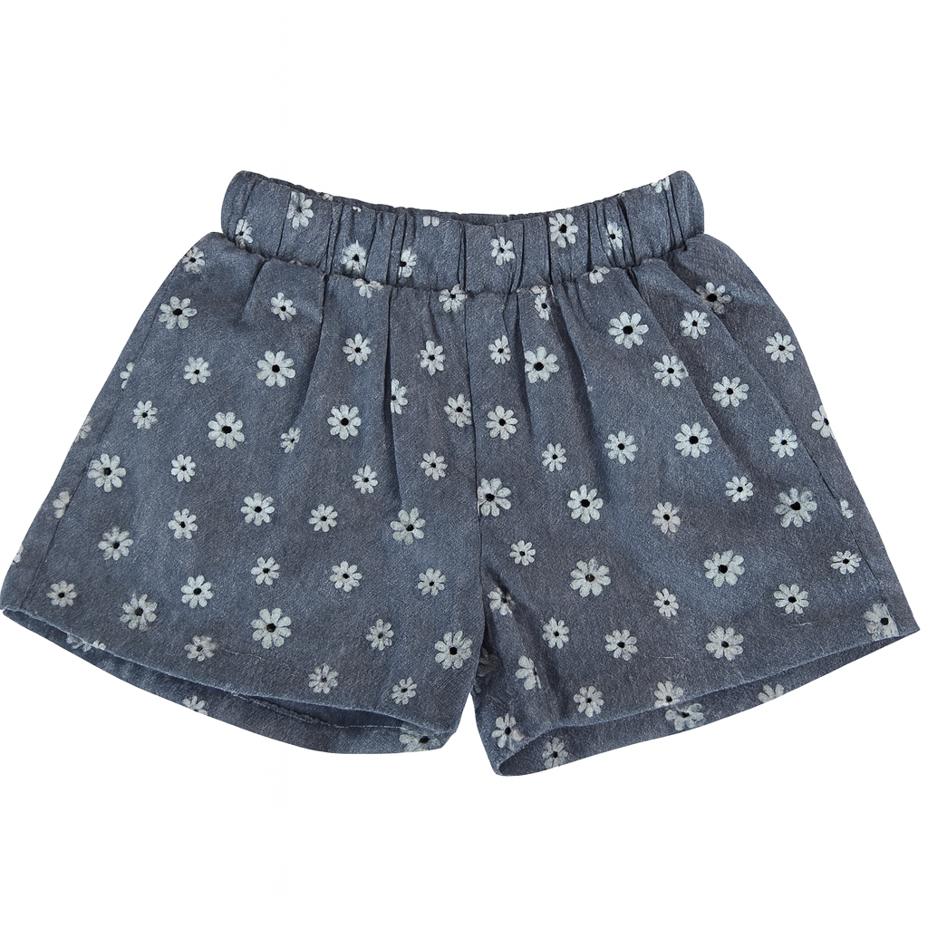 Blue Elastic Waist Daisy Print Short