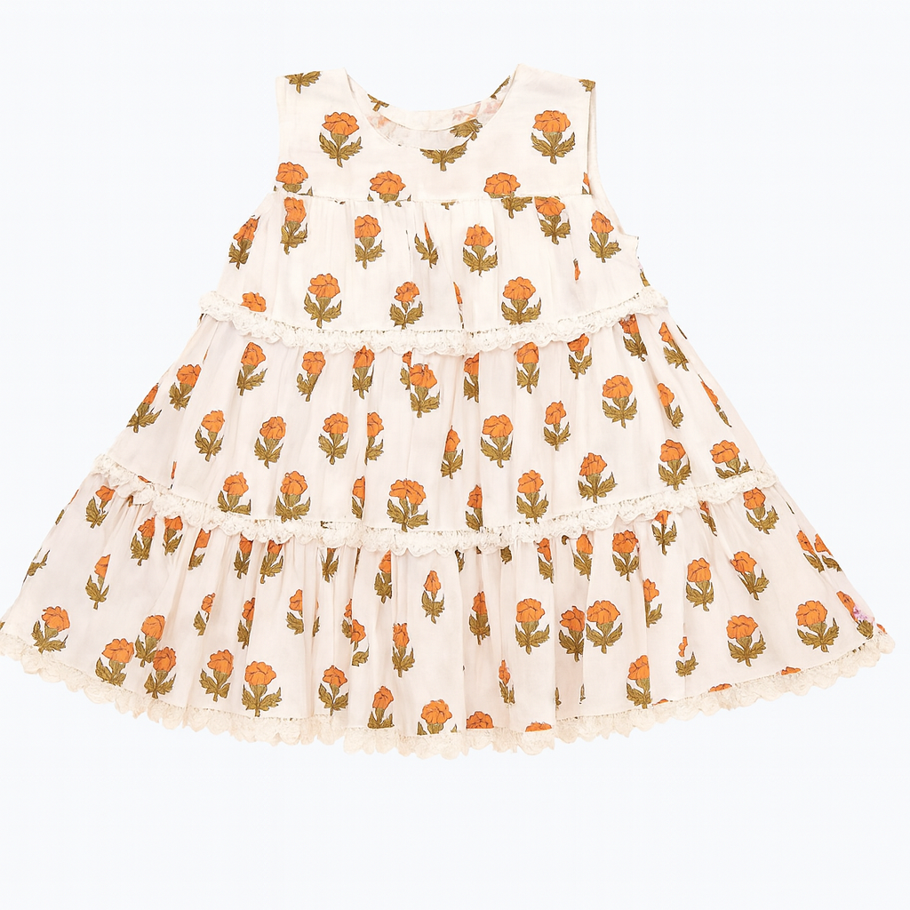 Girls Daphne Dress -Small Orange Bud