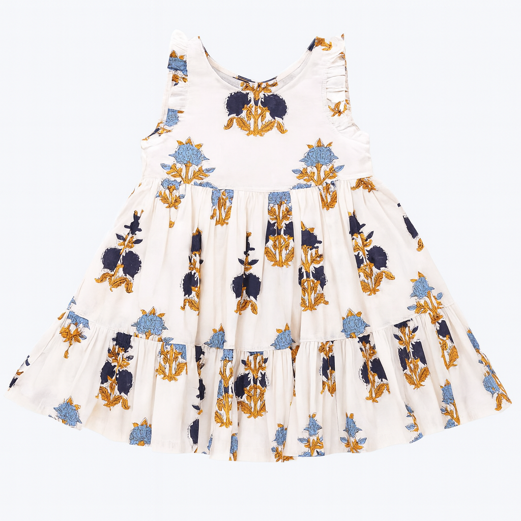 Girls Kelsey Dress - White Flowerette