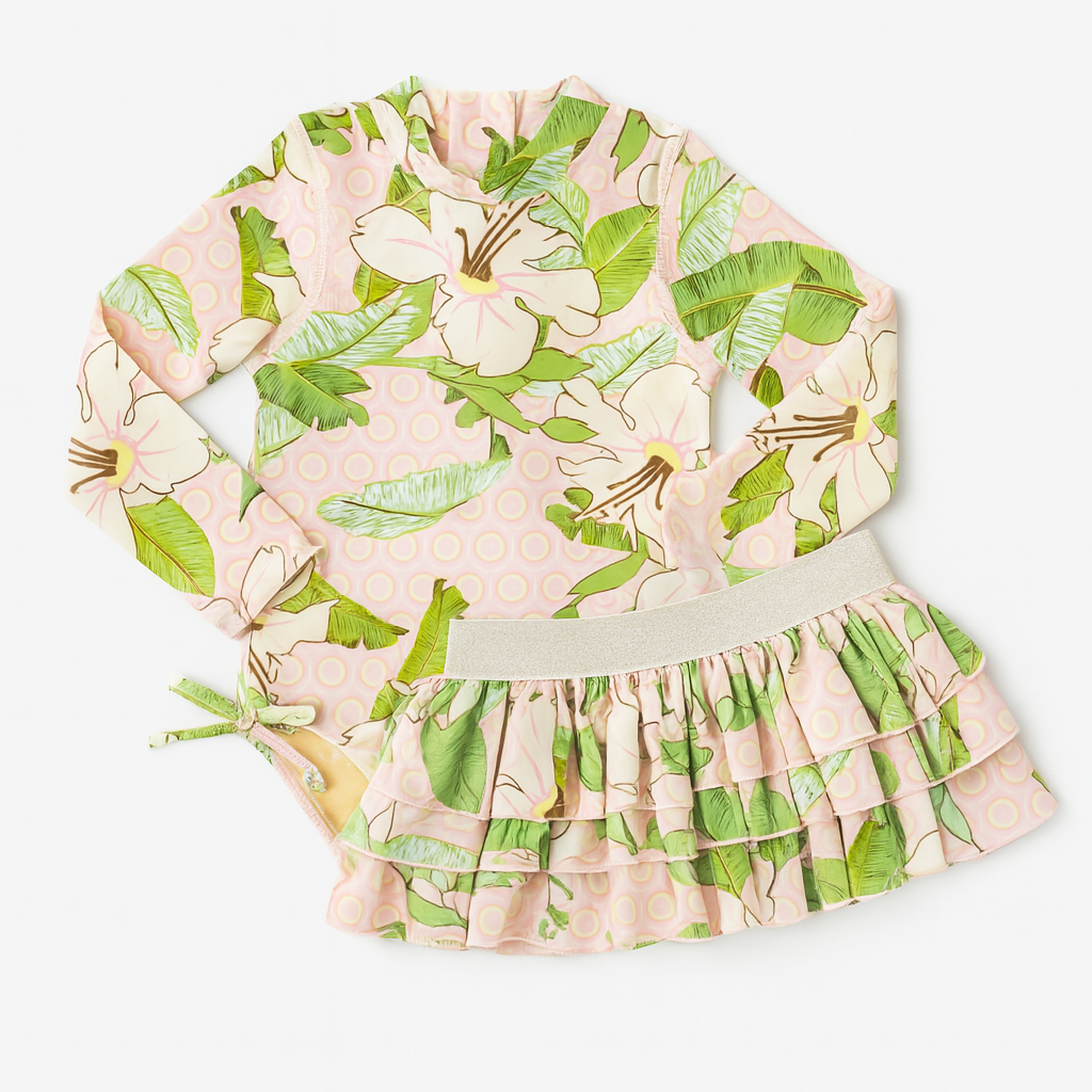 Hibiscus Botanical Pink Girls L/S & Tutu Swimsuit Set