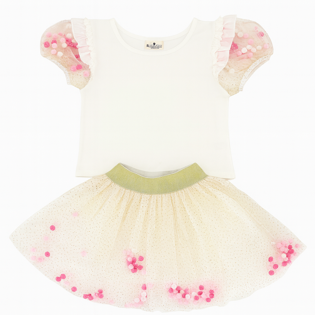 Pompom Glitter Mesh top & Tutu Set