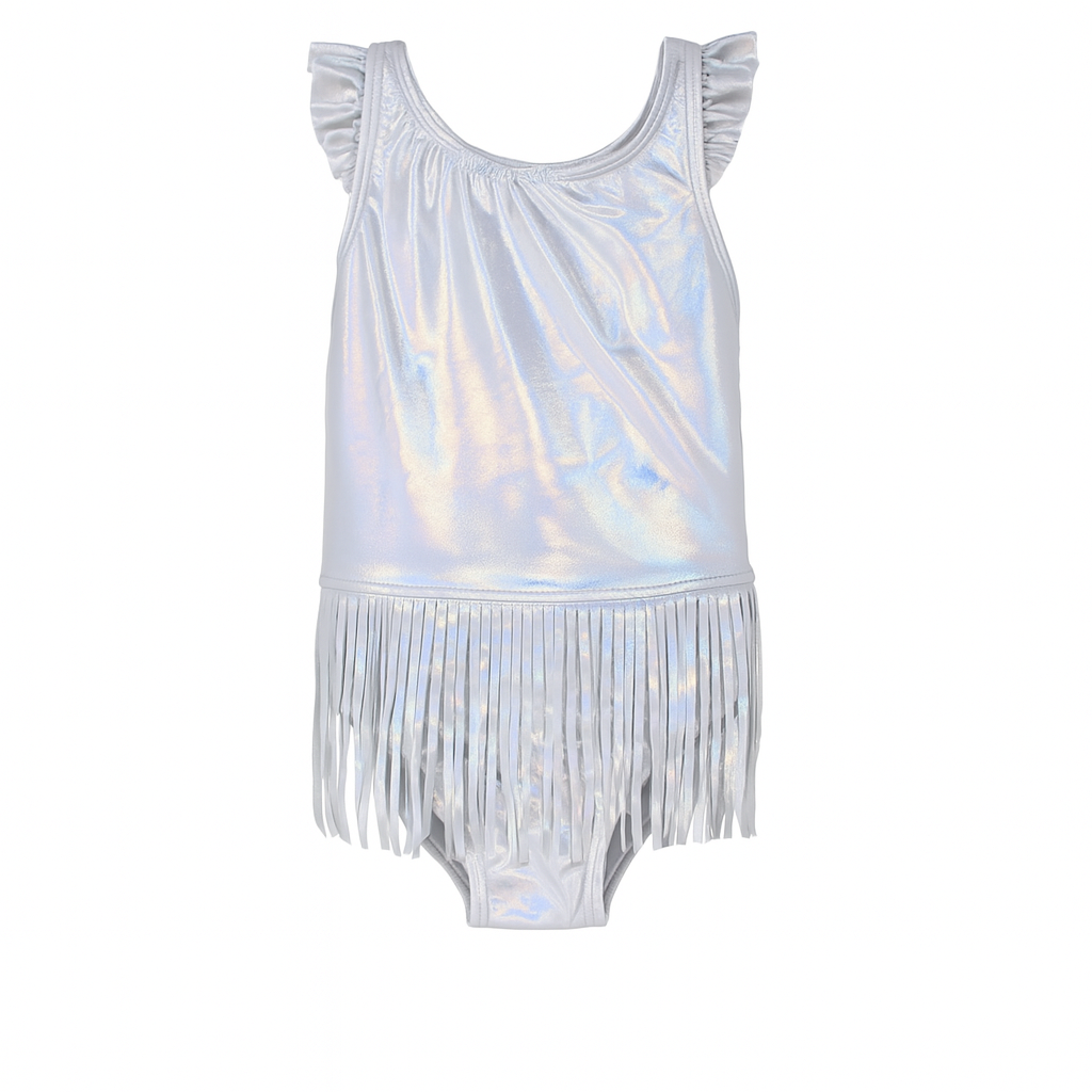 Shimmering Silver Swimsuit Fringe in Mermaid