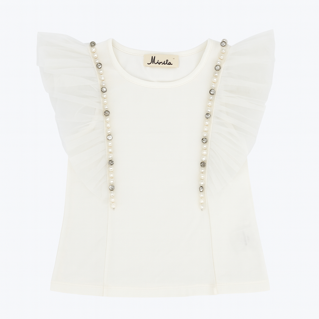 White Flutter Slv Embalished Tee