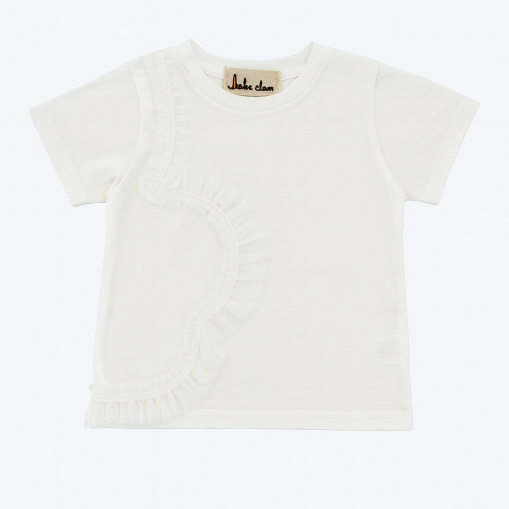 White Velvet Heart Mesh Trim Tee