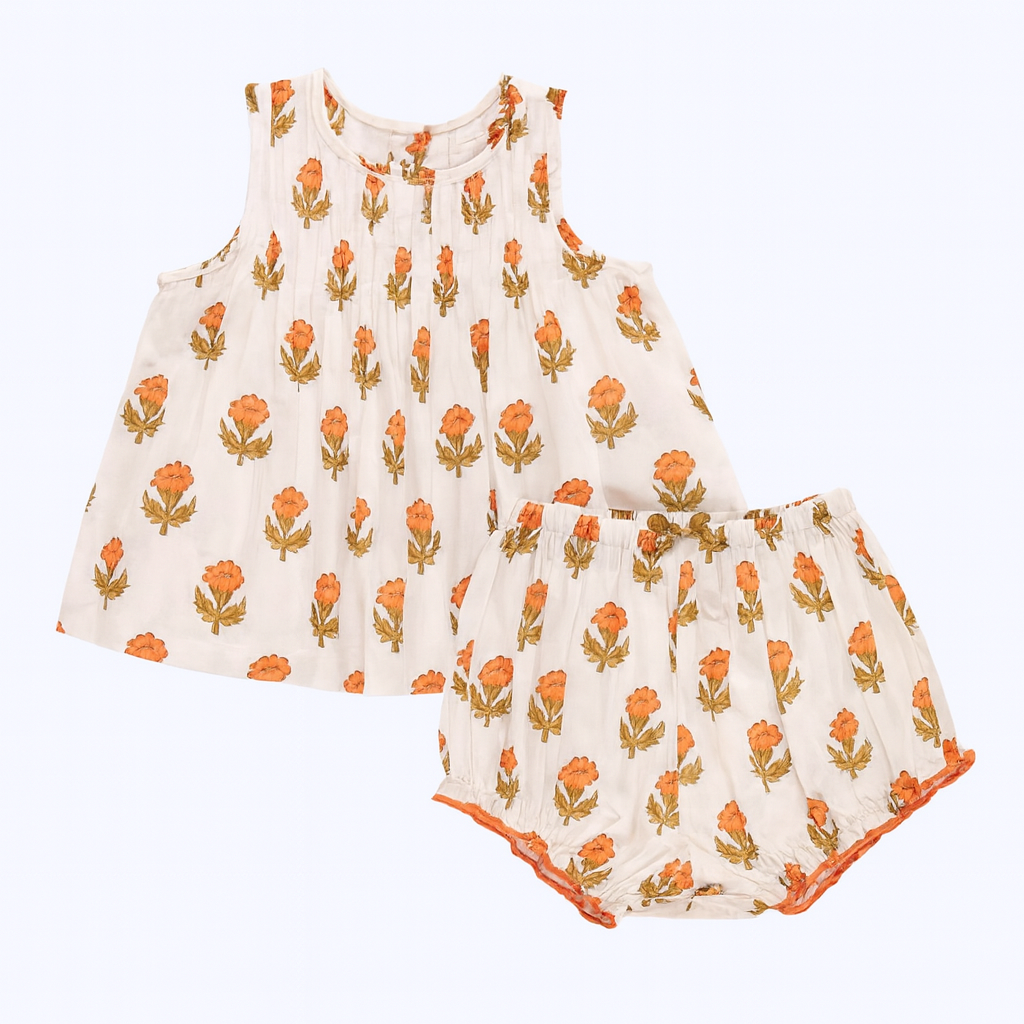 Baby Girls Jaipur Set-Orange Bud & Hat