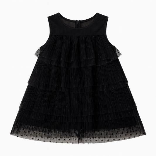 Black S/L Dotted Tier Dress