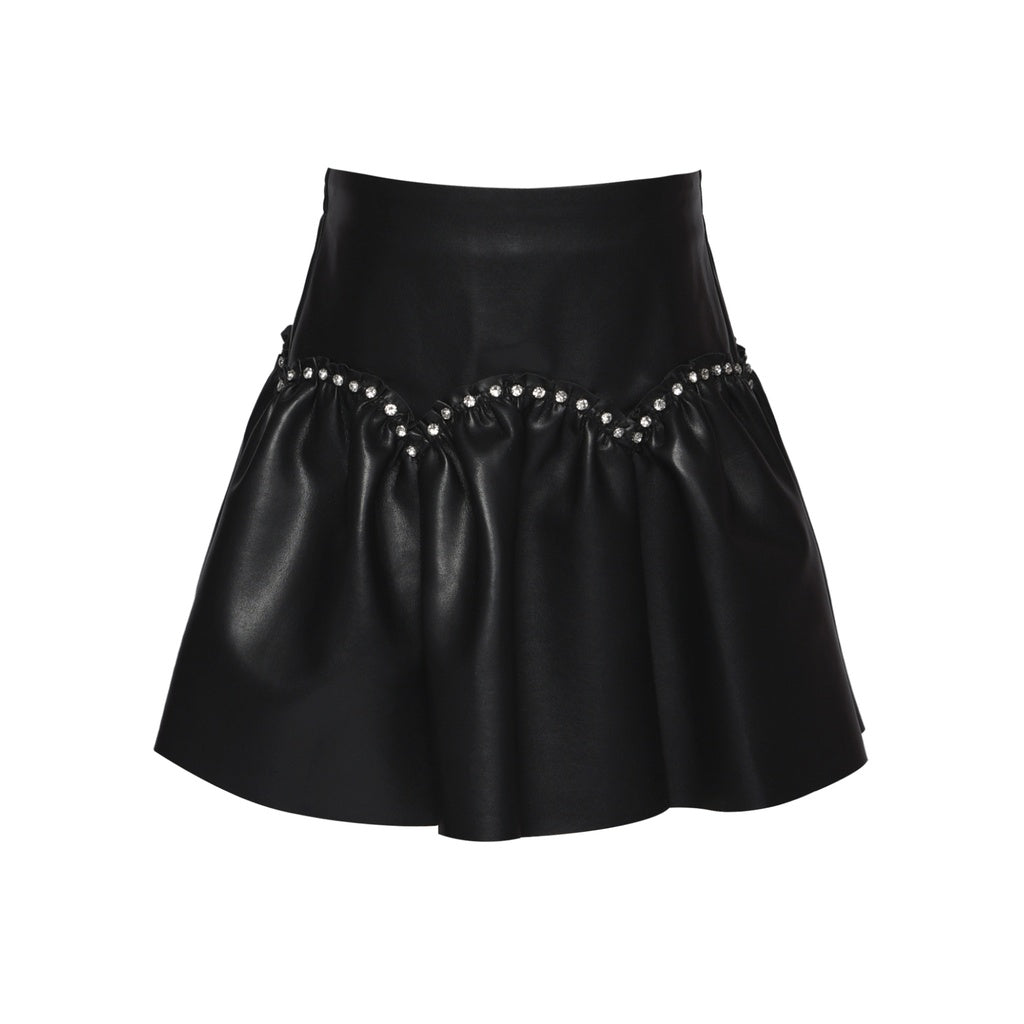 Leather Jacket W/ Stones & Skirt Set