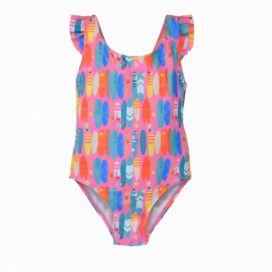 Pink Beach Boards Lili Swimsuit with Ruffles