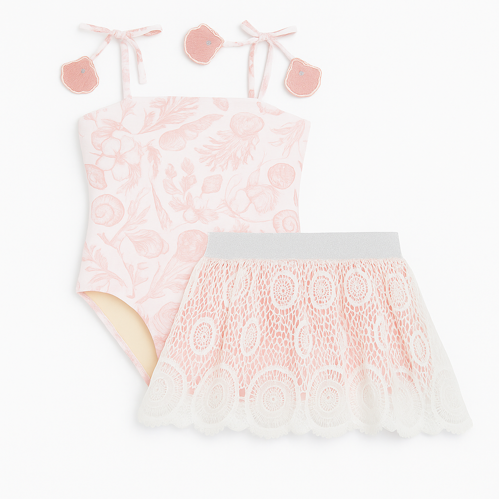 Seaside Toile Girls 1 PC Swimsuit & Skirt Set