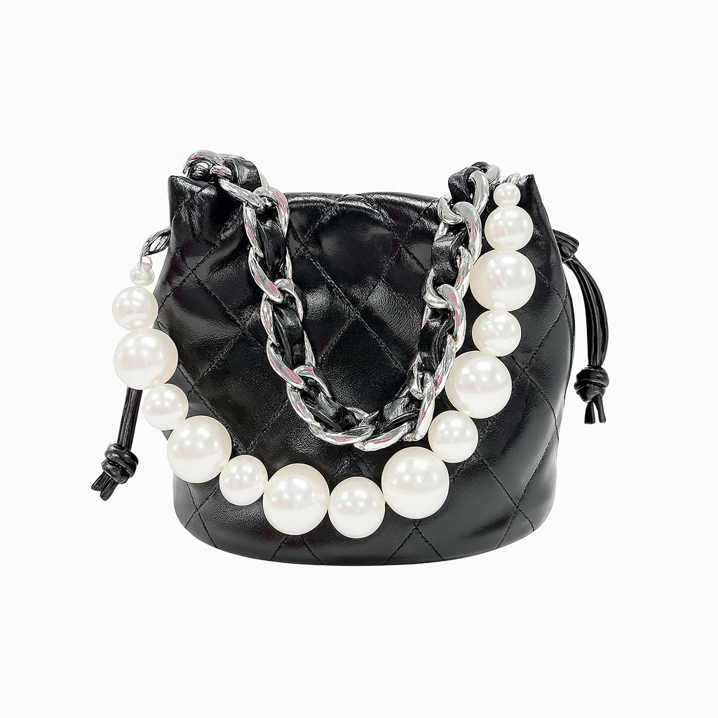 Black Pearl Quilted Bucket Bag