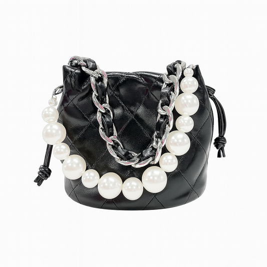 Black Pearl Quilted Bucket Bag