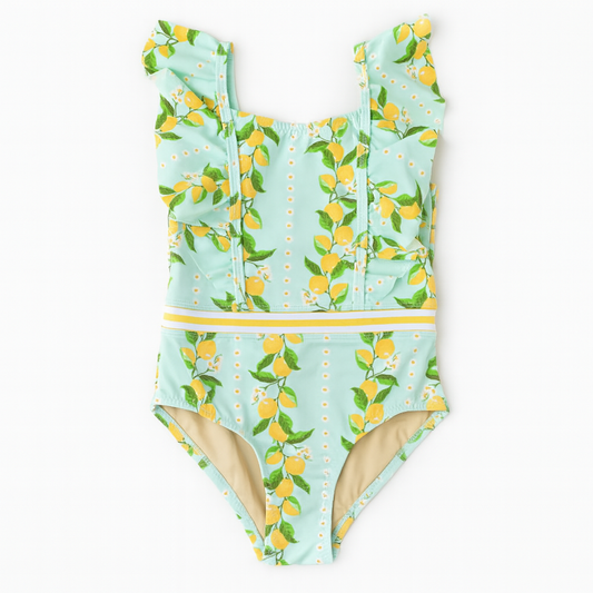 Citrus Grove Girls Ruffle Shoulder 1 Piece Swimsuit