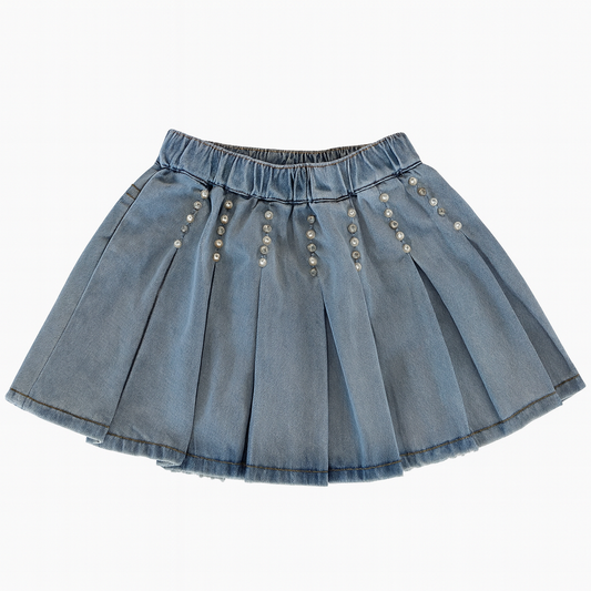 Embellished Denim Pleat Skirt