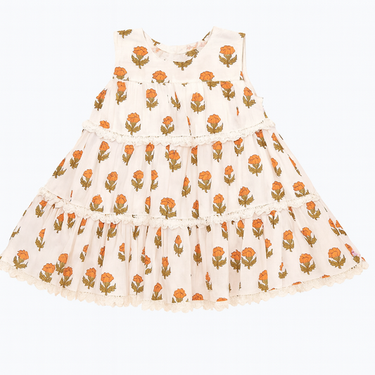 Girls Daphne Dress -Small Orange Bud