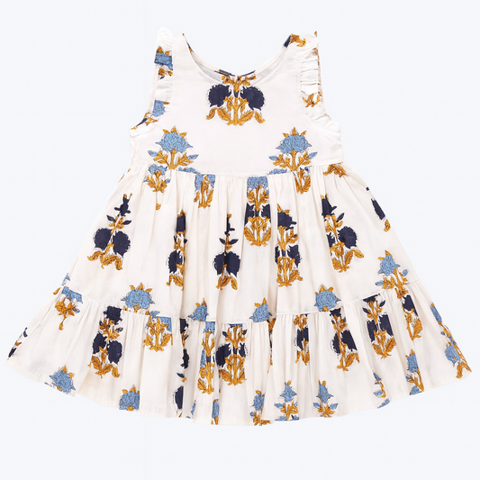 Girls Kelsey Dress - White Flowerette