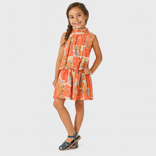 Girls Misha Top -Berries & Oranges Top & Skirt Set