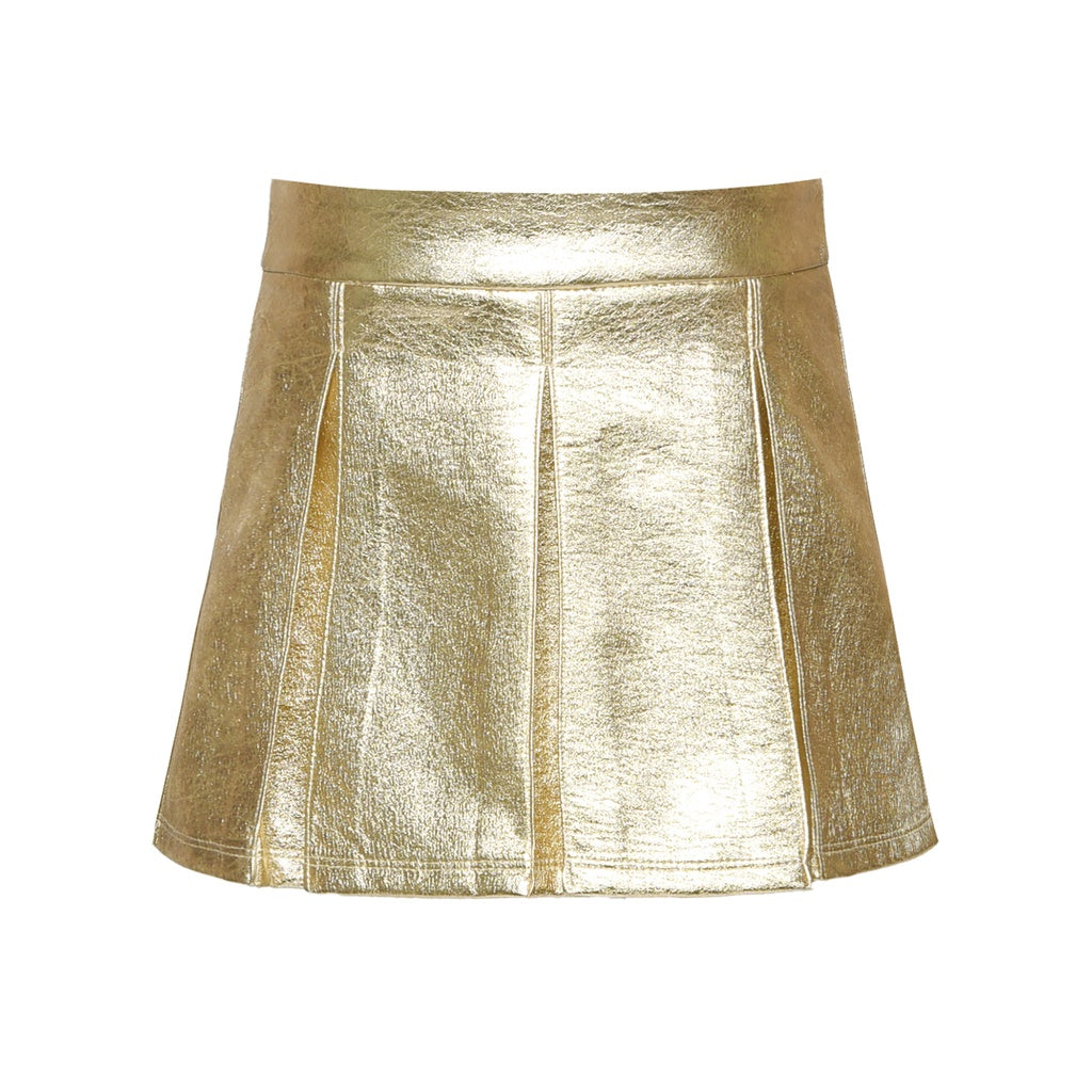 Sherba Bow Top & Faux Gold Leather Skirt