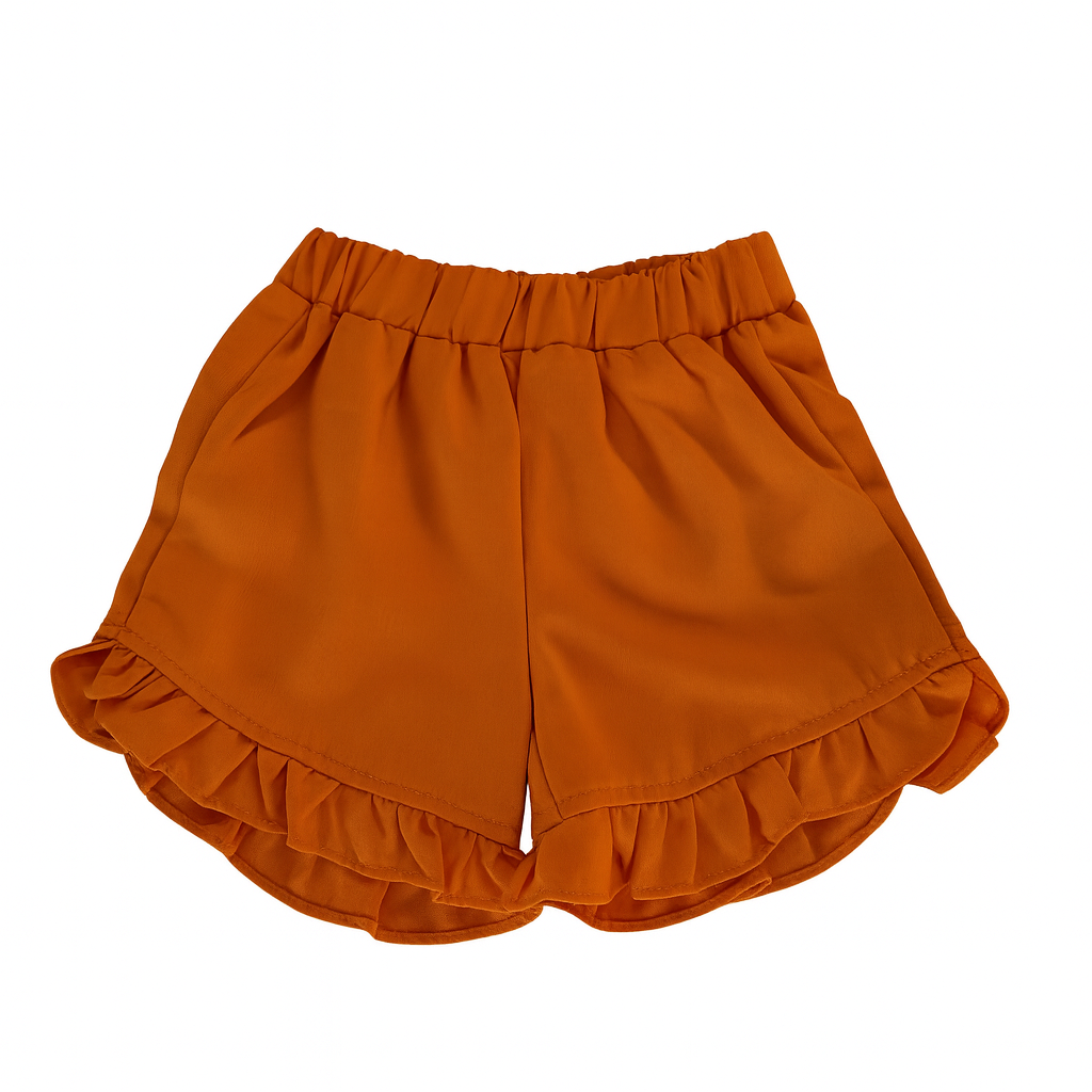 Kaki Elastic Wist Ruffle Hem Shorts