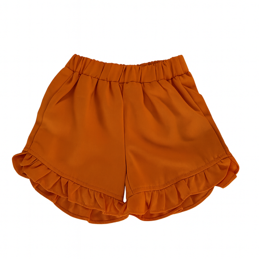 Kaki Elastic Wist Ruffle Hem Shorts