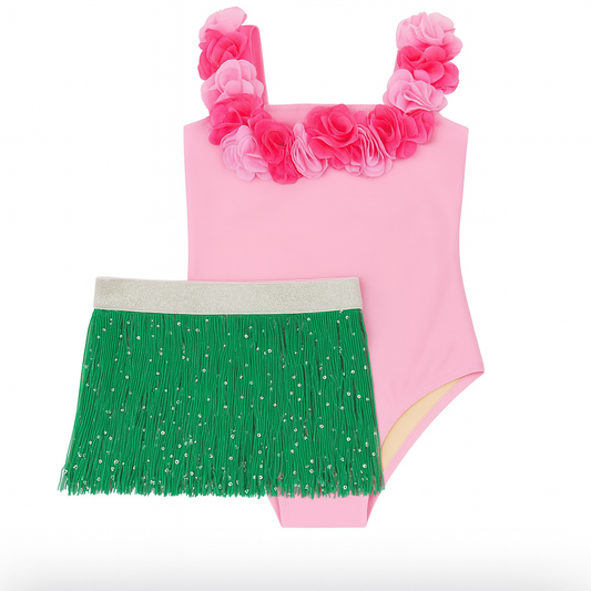 Hula Girl Light  Pink 1 Pc W/ Fringe Tutu