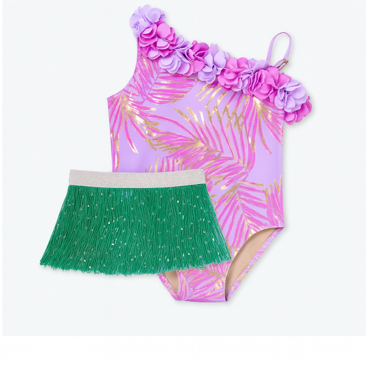 Hula  Girl  w/Fringe Skirt Mettallic Palm