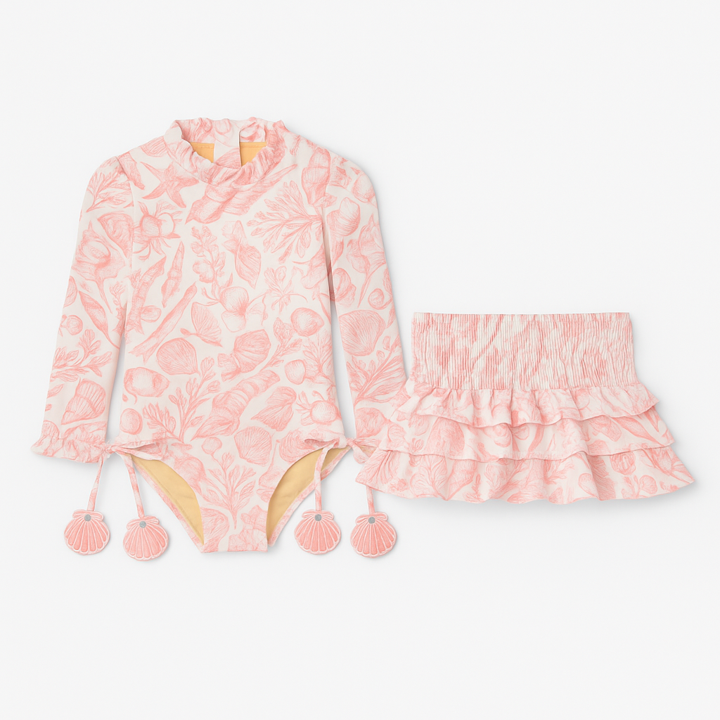 Seaside Toile  L/S Swimsuit & Skirt