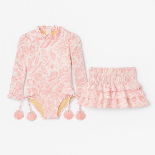 Seaside Toile  L/S Swimsuit & Skirt