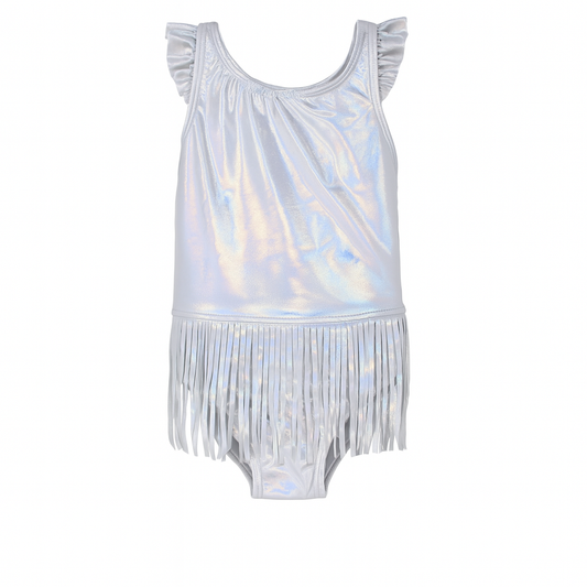 Shimmering Silver Swimsuit Fringe in Mermaid