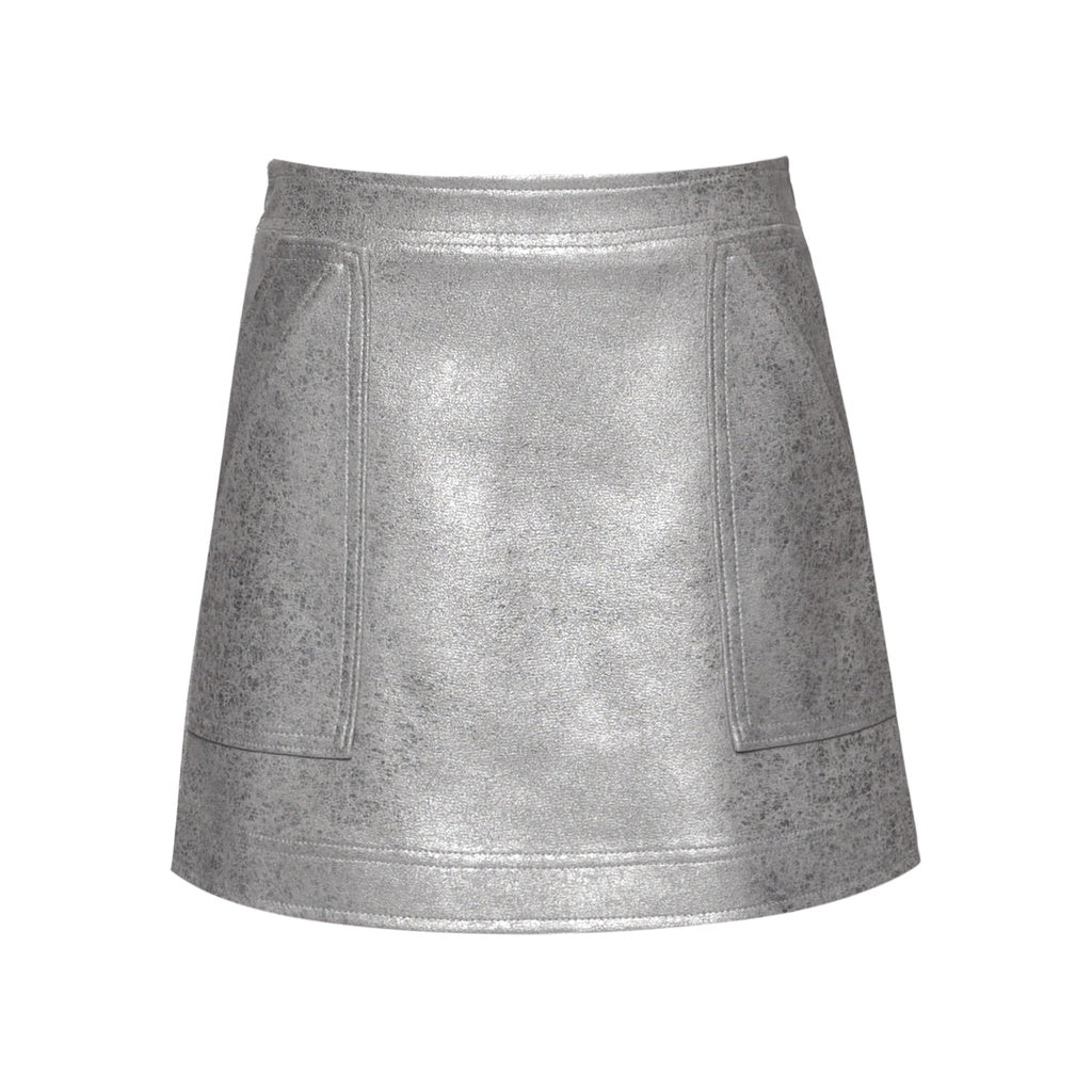 Silver Faux Leather A-Line Skirt