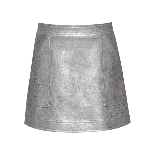 Silver Faux Leather A-Line Skirt