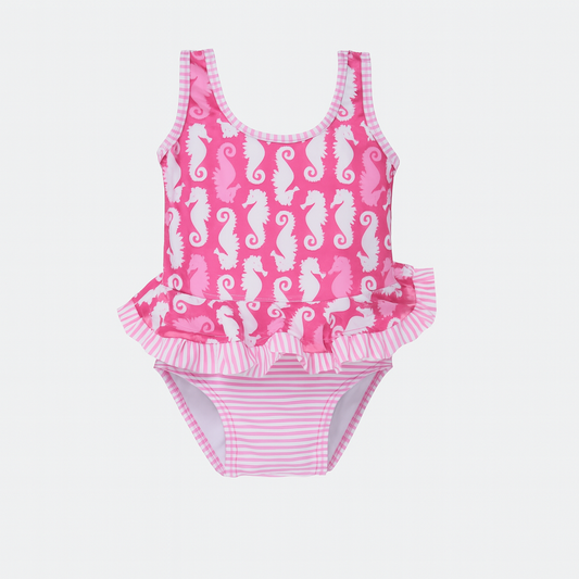 Happy Pink Seahorses  Stella Ruffle Swimsuit