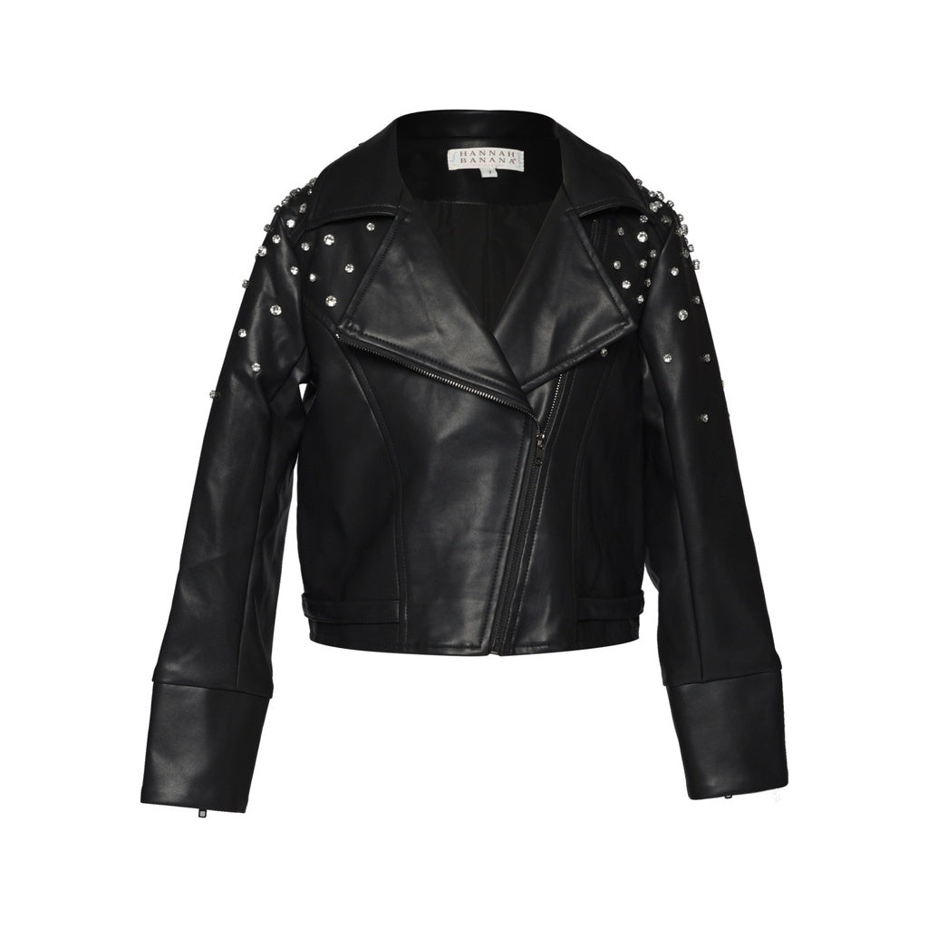 Leather Jacket W/ Stones & Skirt Set