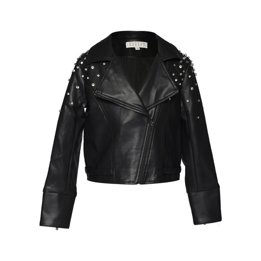Leather Jacket W/ Stones & Skirt Set