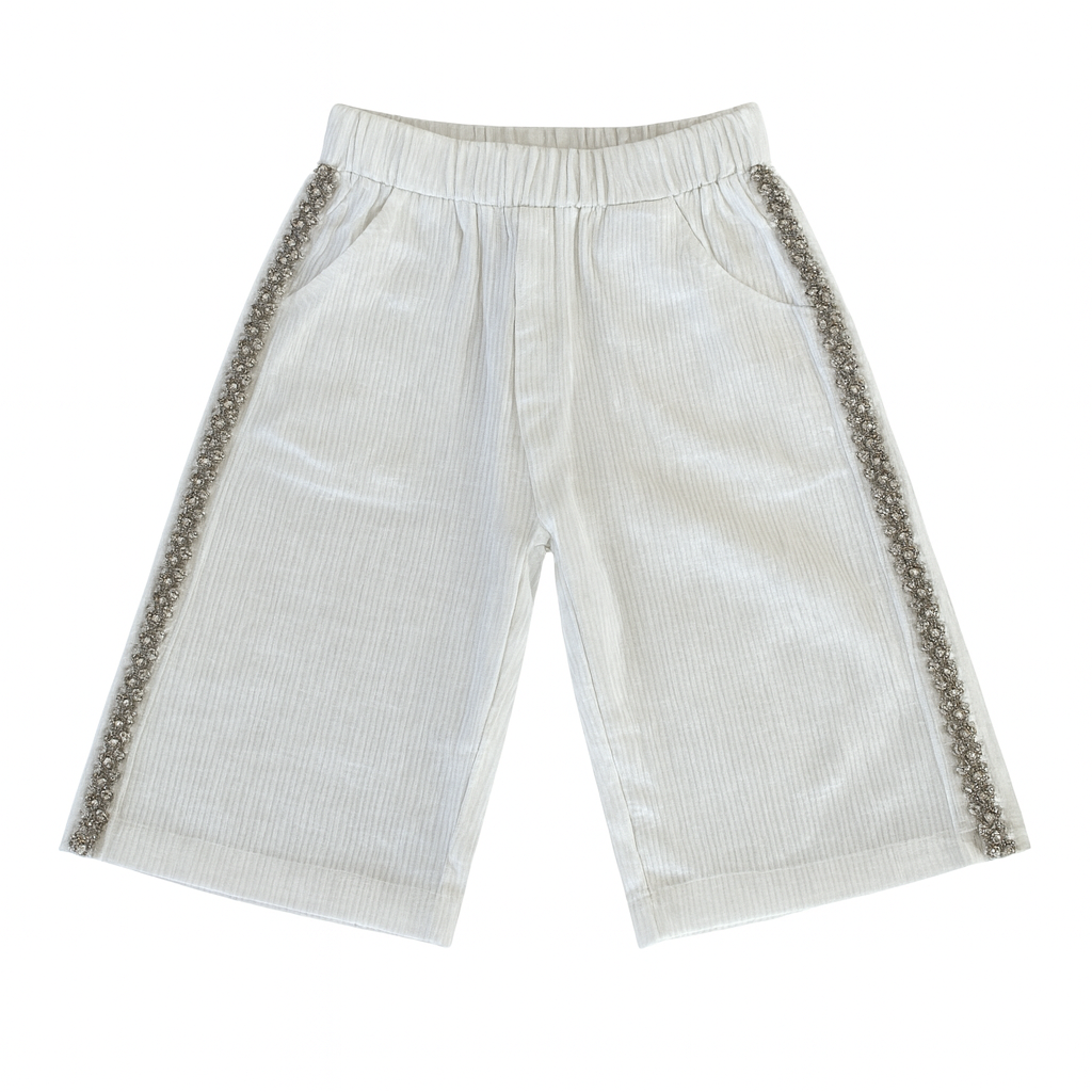 White Embellish Trim Wide Pants