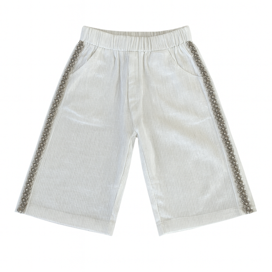 White Embellish Trim Wide Pants