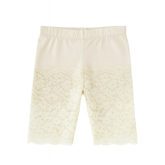 White Lace Hem 3/4 Leggings