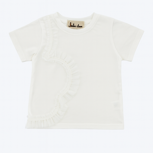 White Velvet Heart Mesh Trim Tee