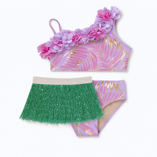 Hula Girl Bikini with Fringe Skirt Swim Set