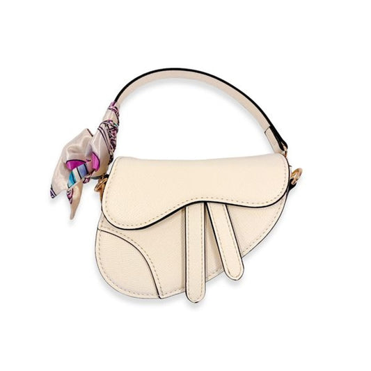 White Mini Saddle Purse w/ Scarf