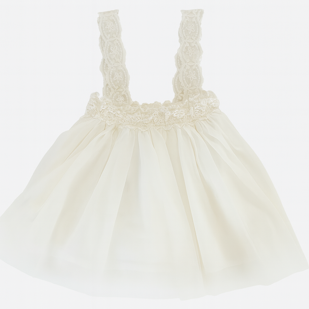 White Sheer Lace Waist Strap Tulle Skirt
