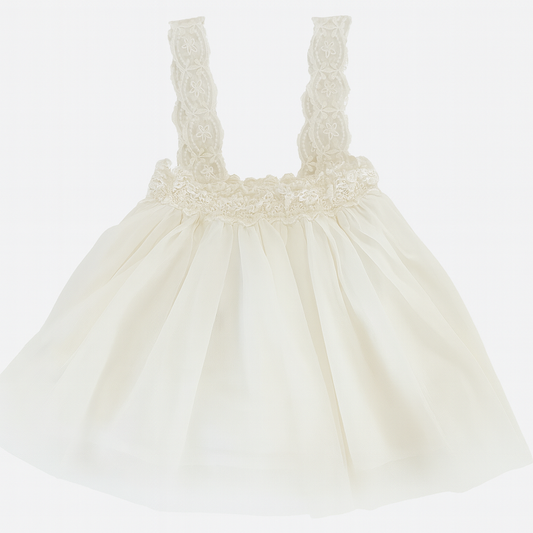 White Sheer Lace Waist Strap Tulle Skirt