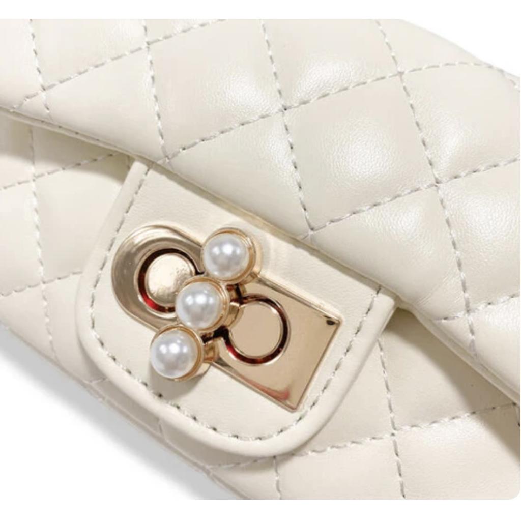 Cream Quilted Leather w/Pearl